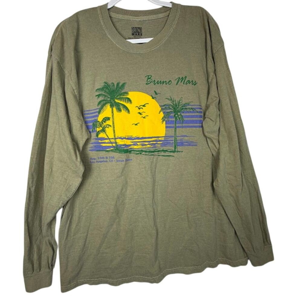 Bruno Mars LS Concert Shirt XL Intuit Dome Grand Opening LA Green Sunset Beach